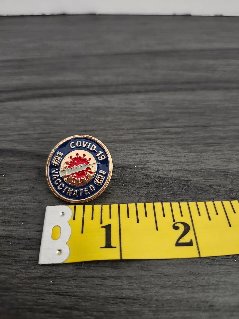 COVID-19 Vaccinated Enamel Brooch - Blue and Red